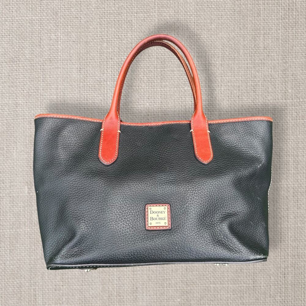 Vintage Dooney & Bourke Black Pebbled Leather Tote Bag with Red Trim - Picture 2 of 12